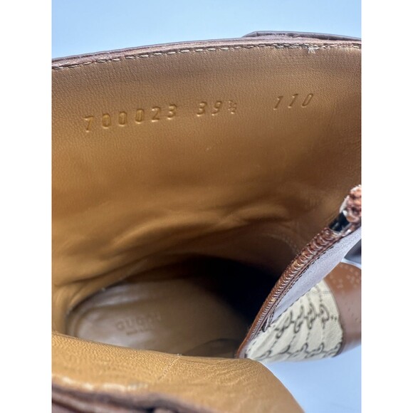 Gucci Ellis GG Logo Leather Trimmed Ankle Boots Camel Ebony Canvas EU 39.5 US9.5 - Picture 6 of 14